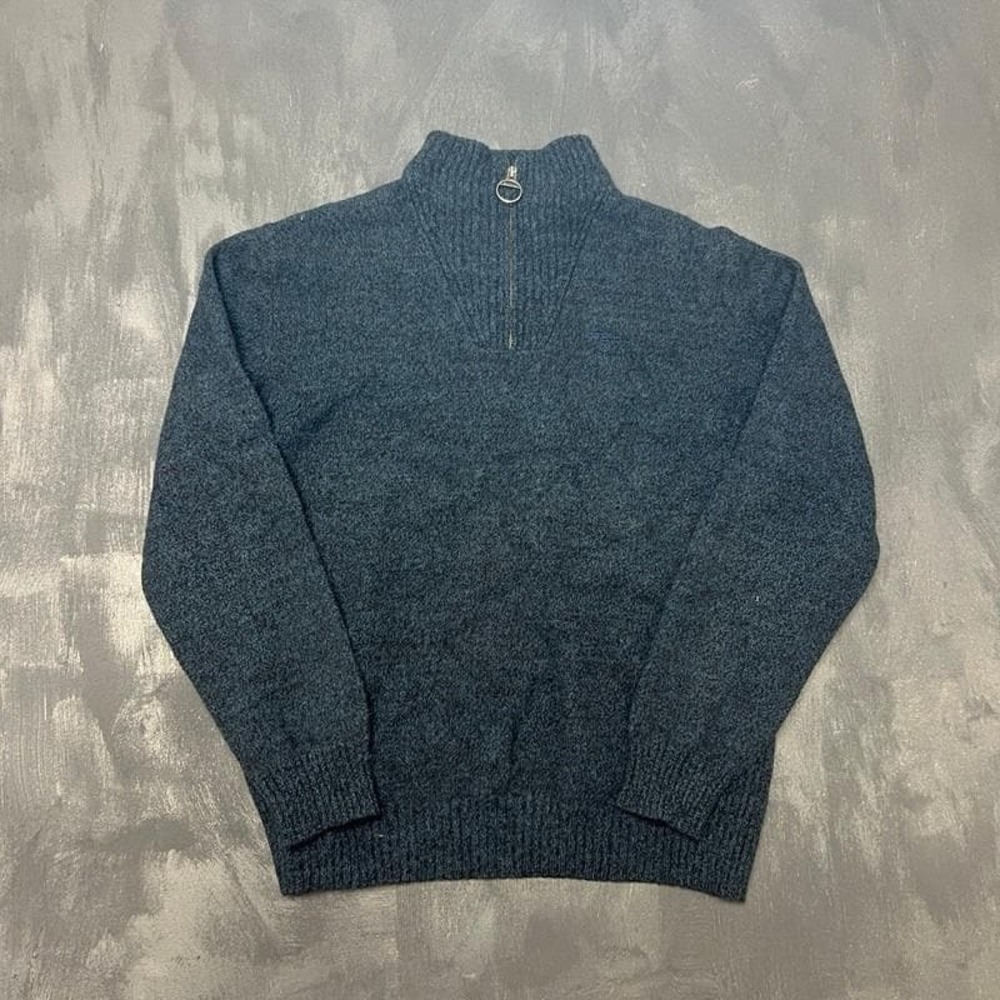Barbour 1/4 Zip Sweater Mens XL Blue Wool Mock Neck Heavy Knit
